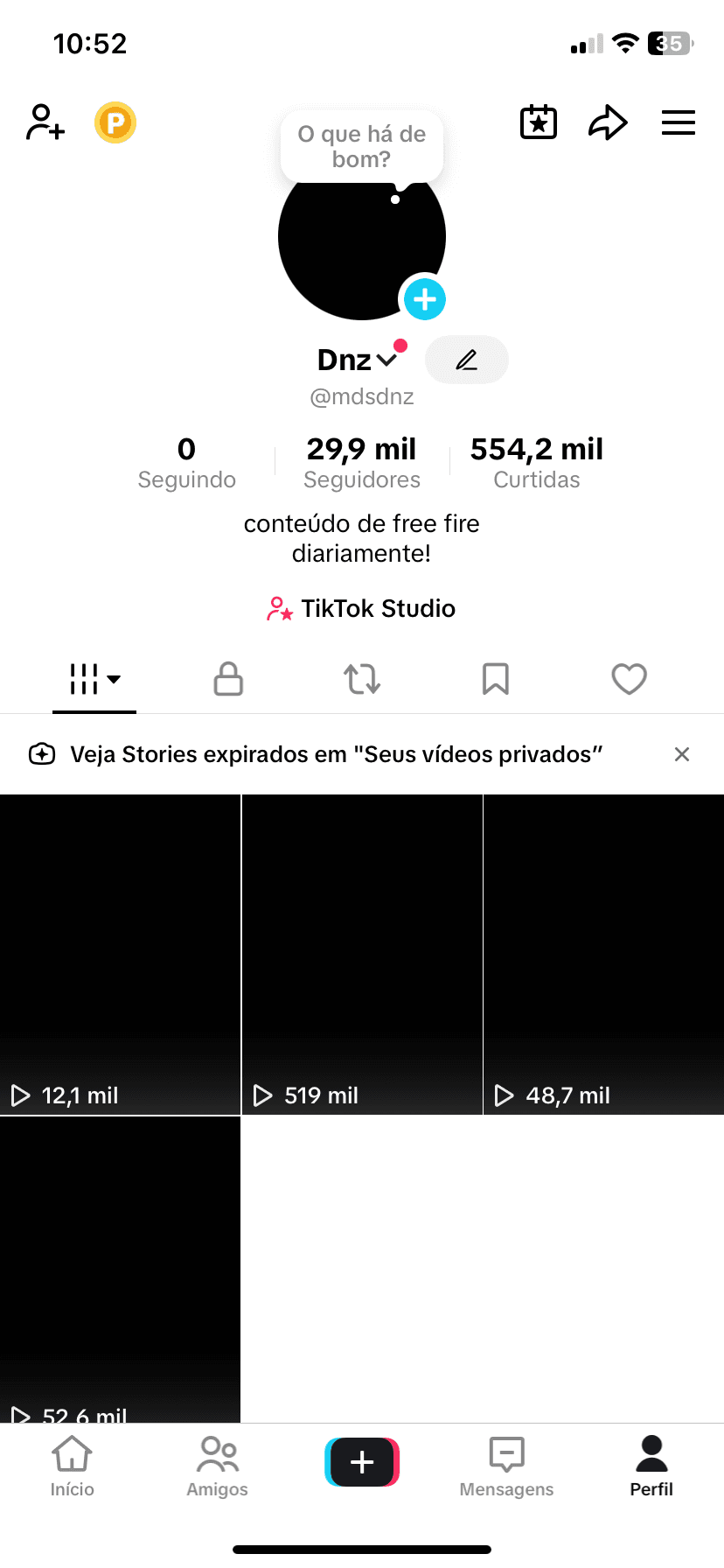 conta de tik tok com o nicho de clips de free fire 350$