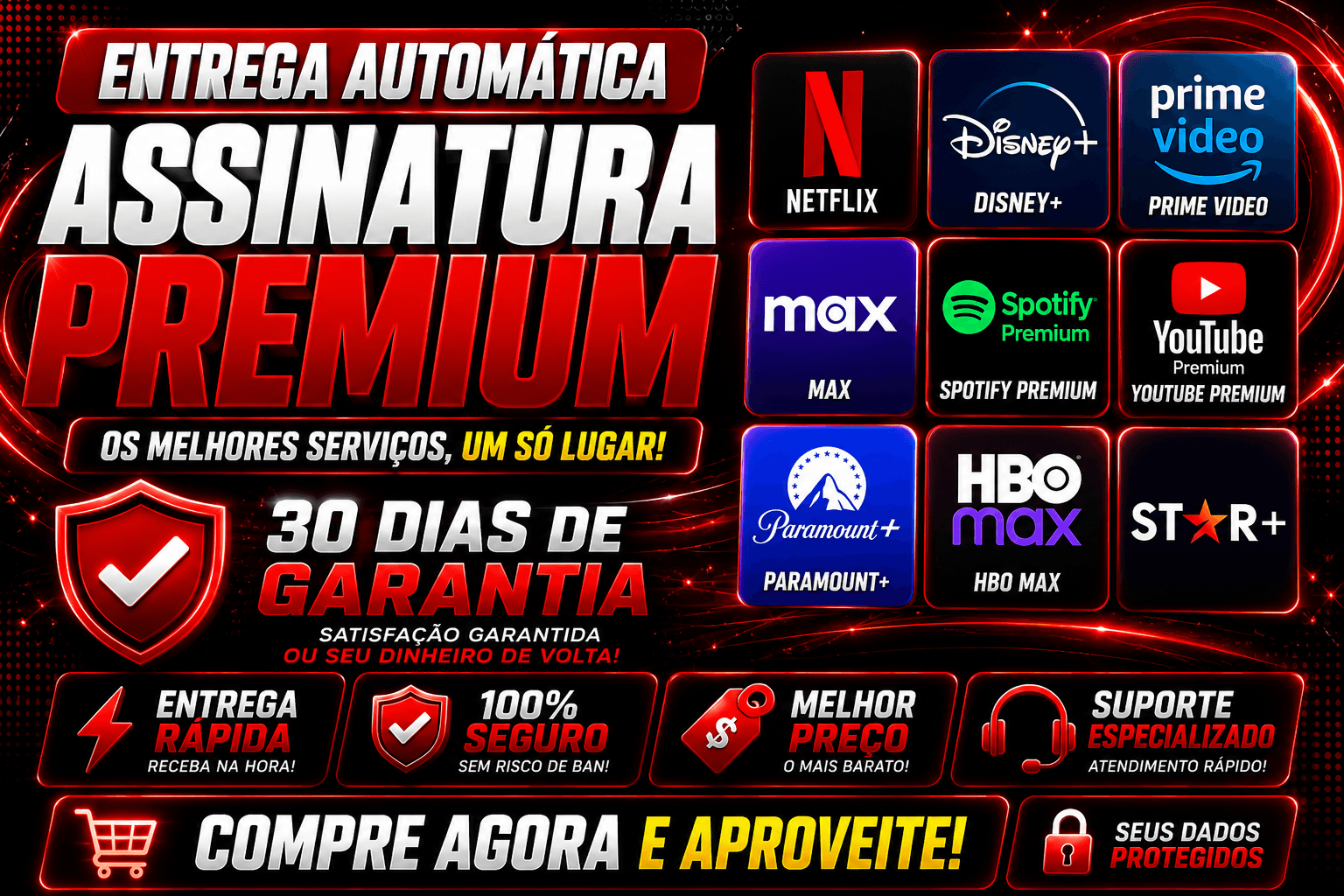 Hulu, ESPN, Netflix, TNT, Prime, ChatGPT (30 Dias) | Entrega Rápida [Promoção]