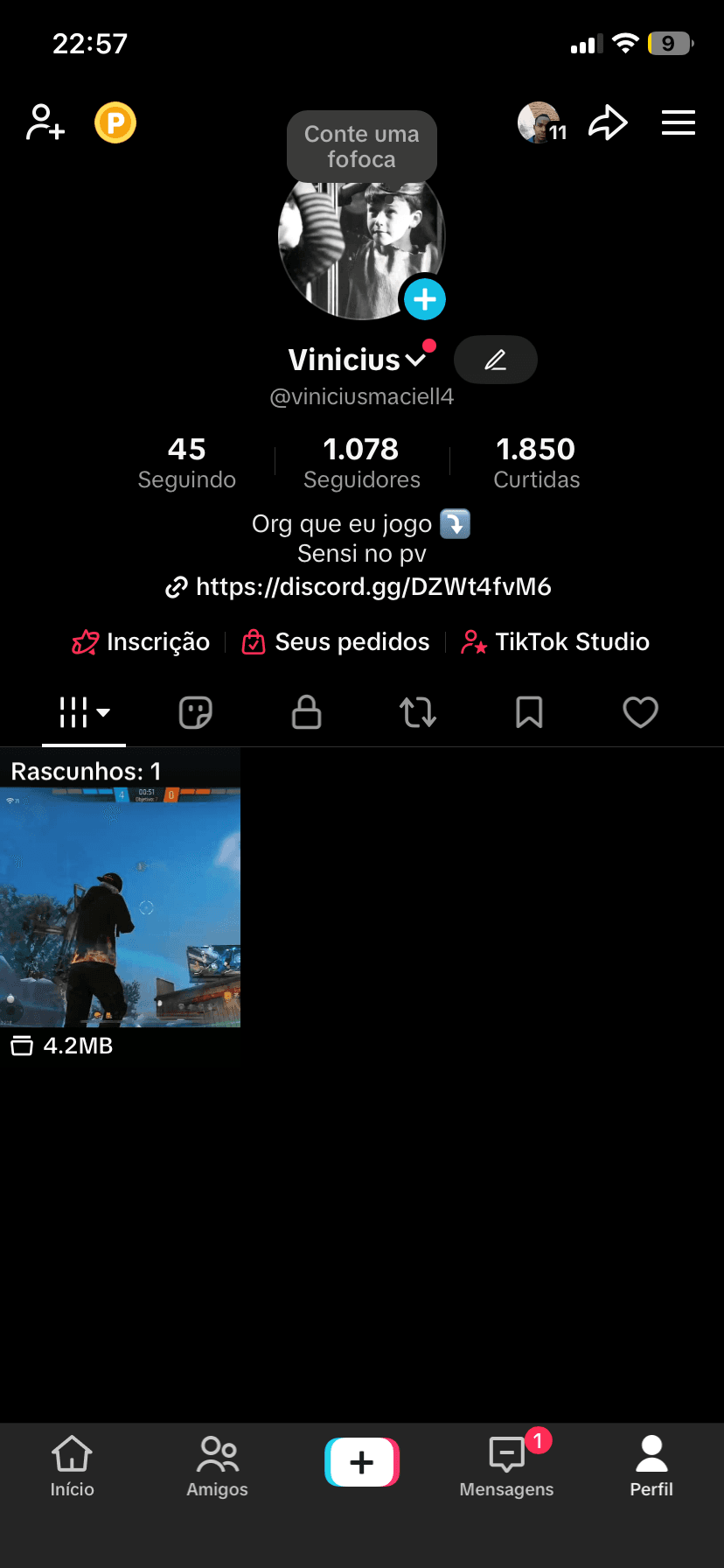 Conta tk com 1.078 pronta pra posta vídeo