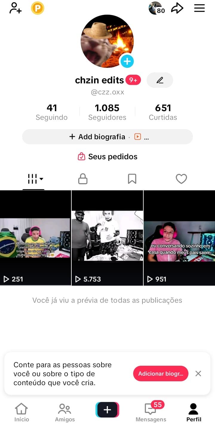 Tik Tok com 1k de seguidores 🔥