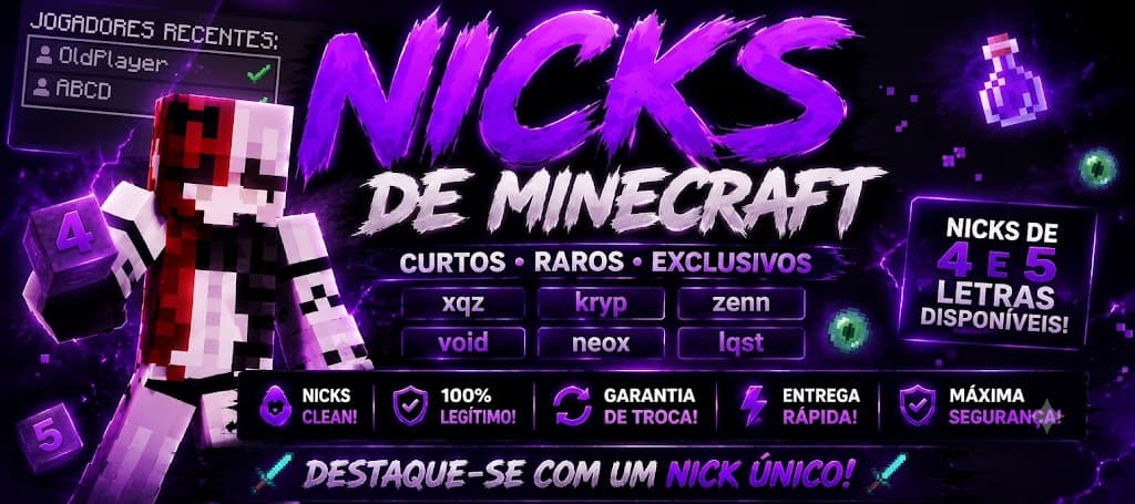 🚀NICKS MINECRAFT 4 e 5 letras ( inclui pronunciaveis ) 🚀