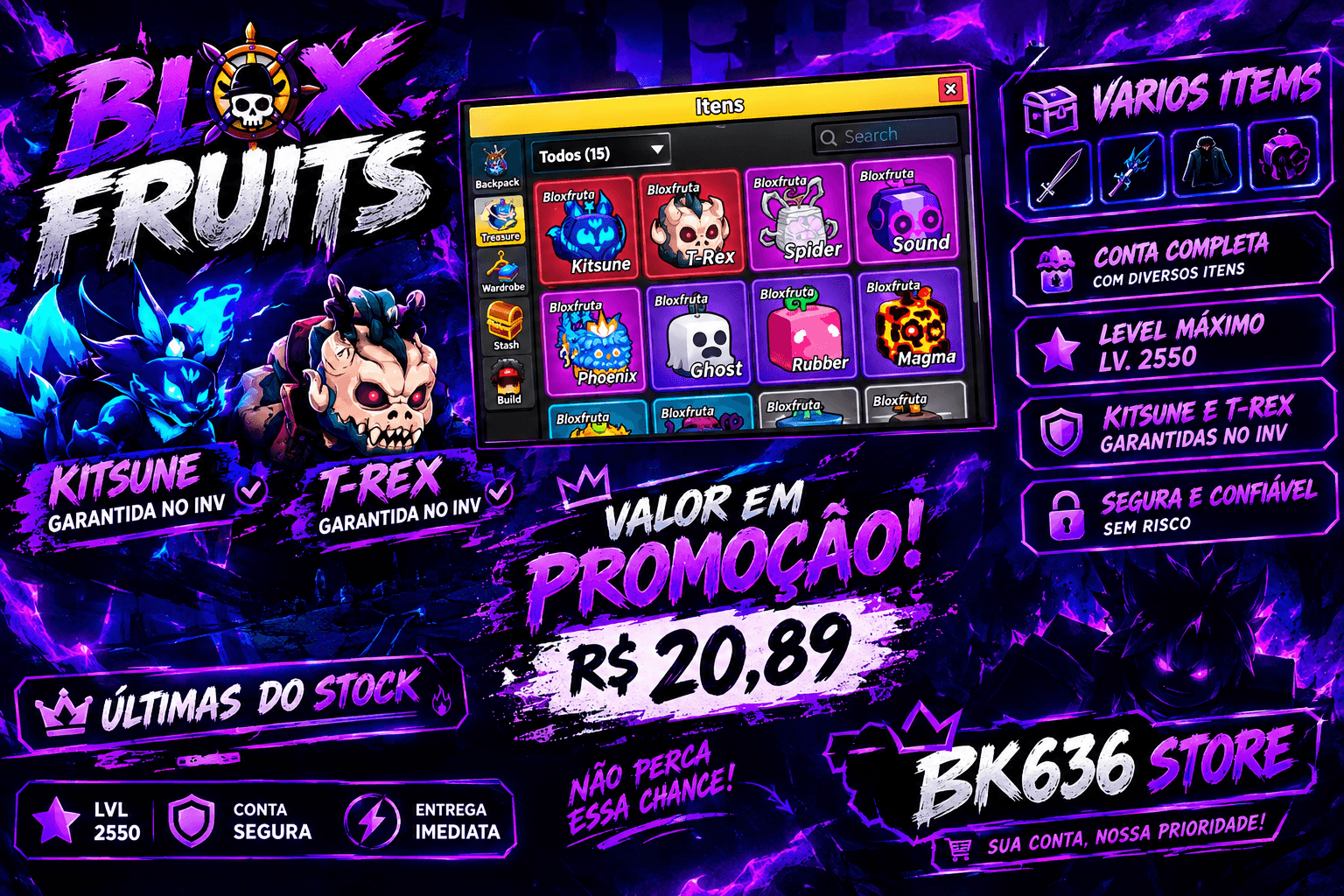 🚀 CONTA BLOX FRUITS UPADA COM KITSUNE GARANTIDA NO INV