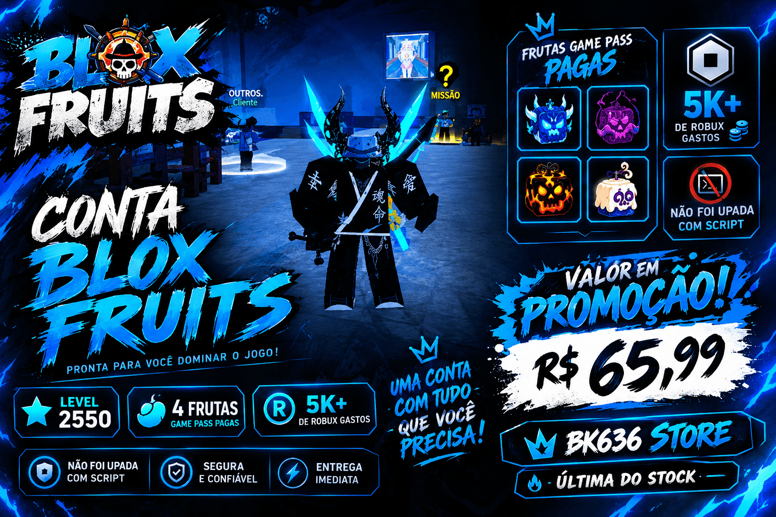🚀 CONTA BLOX FRUITS UPADA (com skins) 🚀 5.3m de bounty 5 V4 full