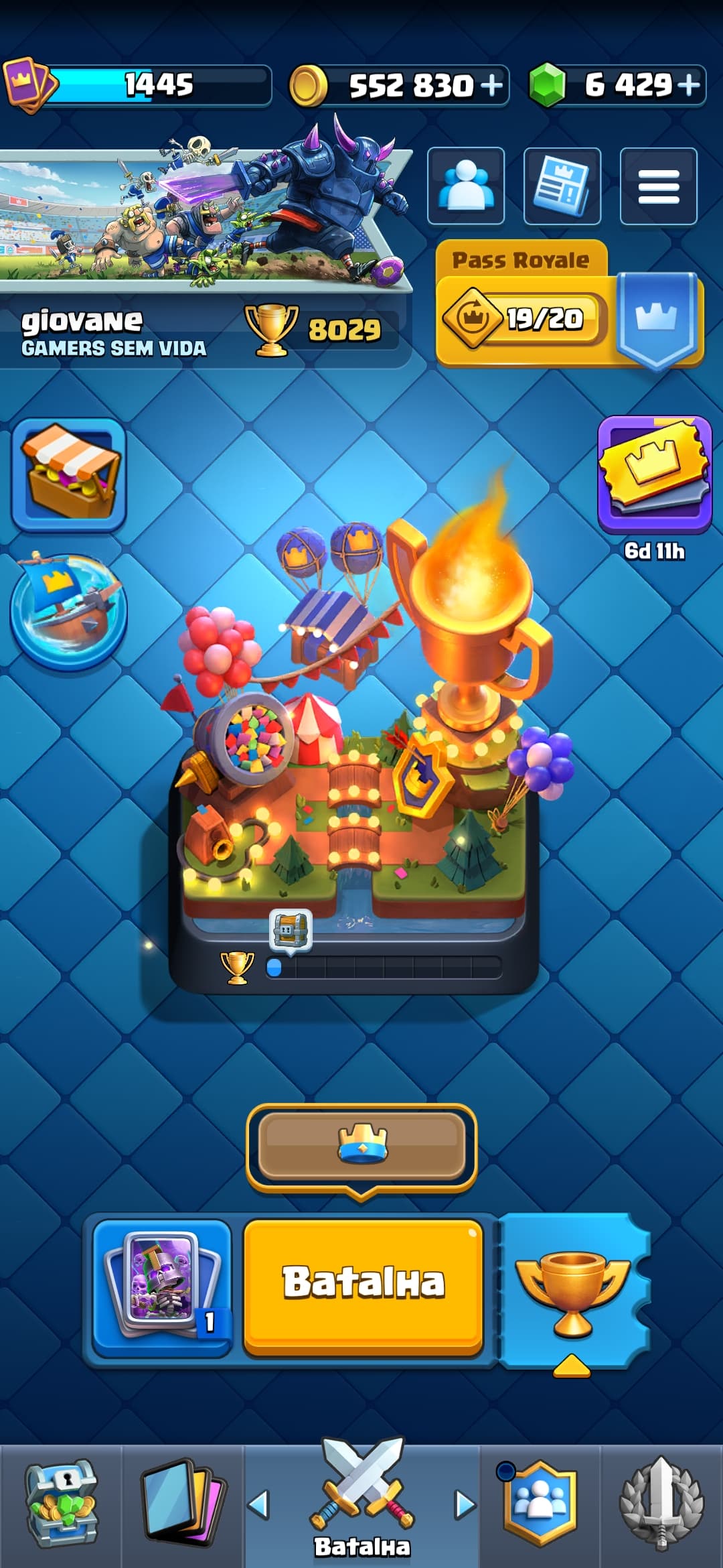 Conta clash royale 8000 troféus 13 evos 3 heróis e 6429 gemas